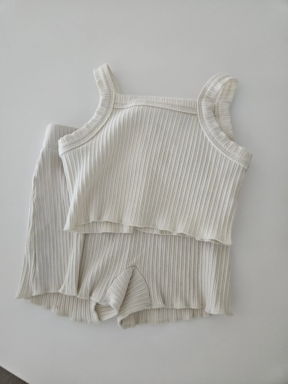 Oat Co Ribbed Tank and Shorts Set in Light Cream
